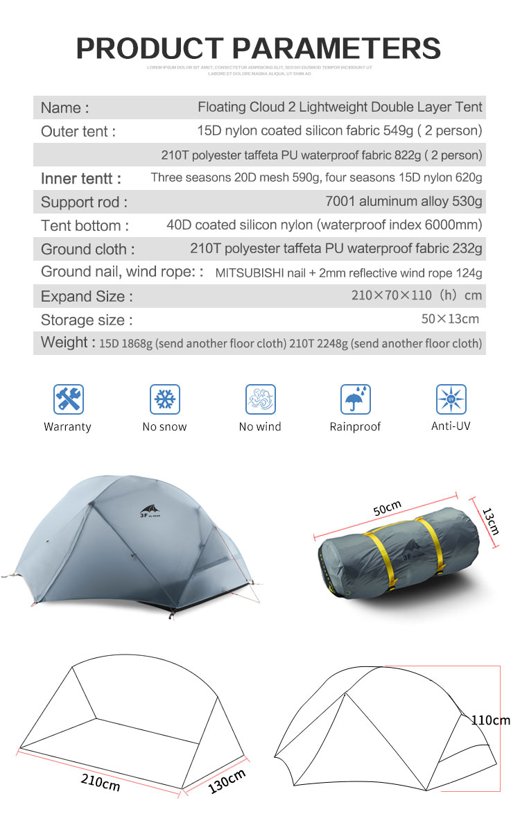 Cheap Goat Tents 3F UL GEAR 2 Person Camping Tent Ultralight Kamp Tents tenda tente barraca de acampamento Tents 
